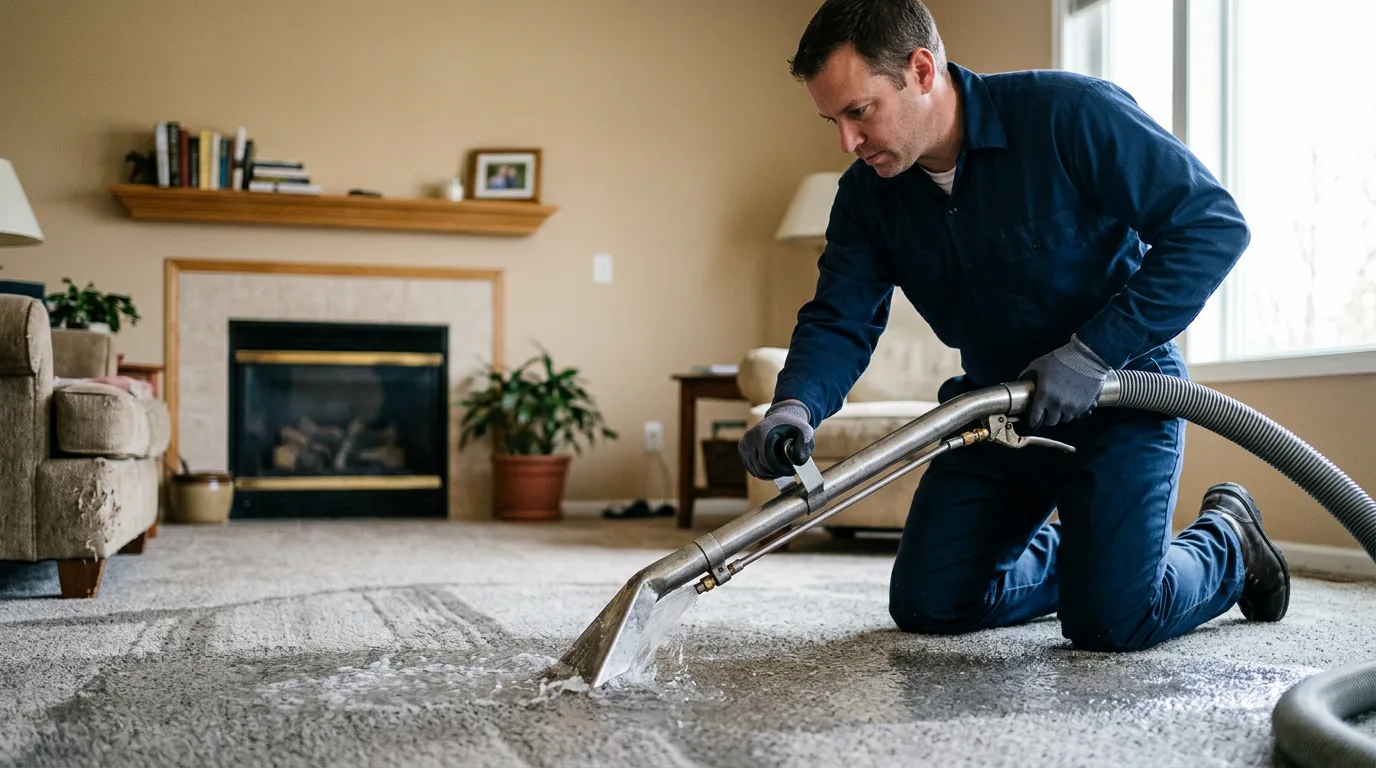 Water damage restoration technician working near Wales, WI